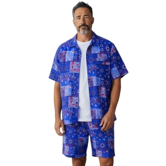 NWT Dogg Supply By Snoop Dogg Mens Set Blue Stretch Woven Shirt & Shorts Size XL - Picture 16 of 16